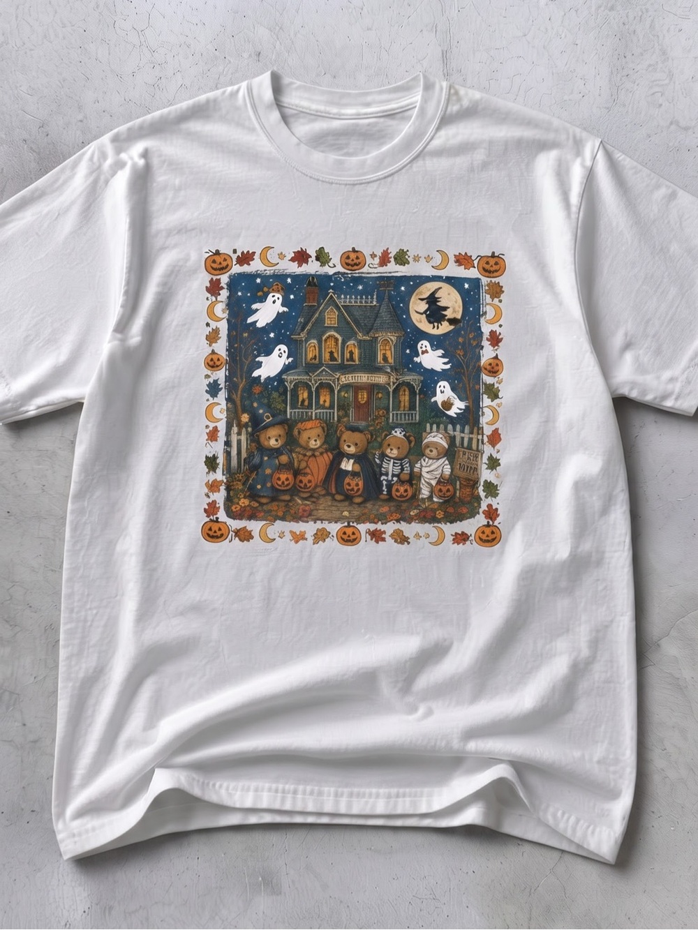 Retro 90s Halloween Bear Parade Graphic
Tee - White